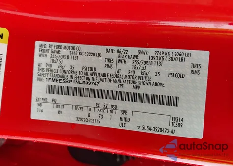 2022 Ford Bronco Outer Banks z USA, uszkodzony, nr VIN 1FMEE5BP1NLB39747